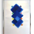 Heinz Mack Siebdruck „Dreiklang“ von 1994, abstrakte Komposition mit blauen Rauten und bunten Farbakzenten, handsigniert, Edition 32/70.
