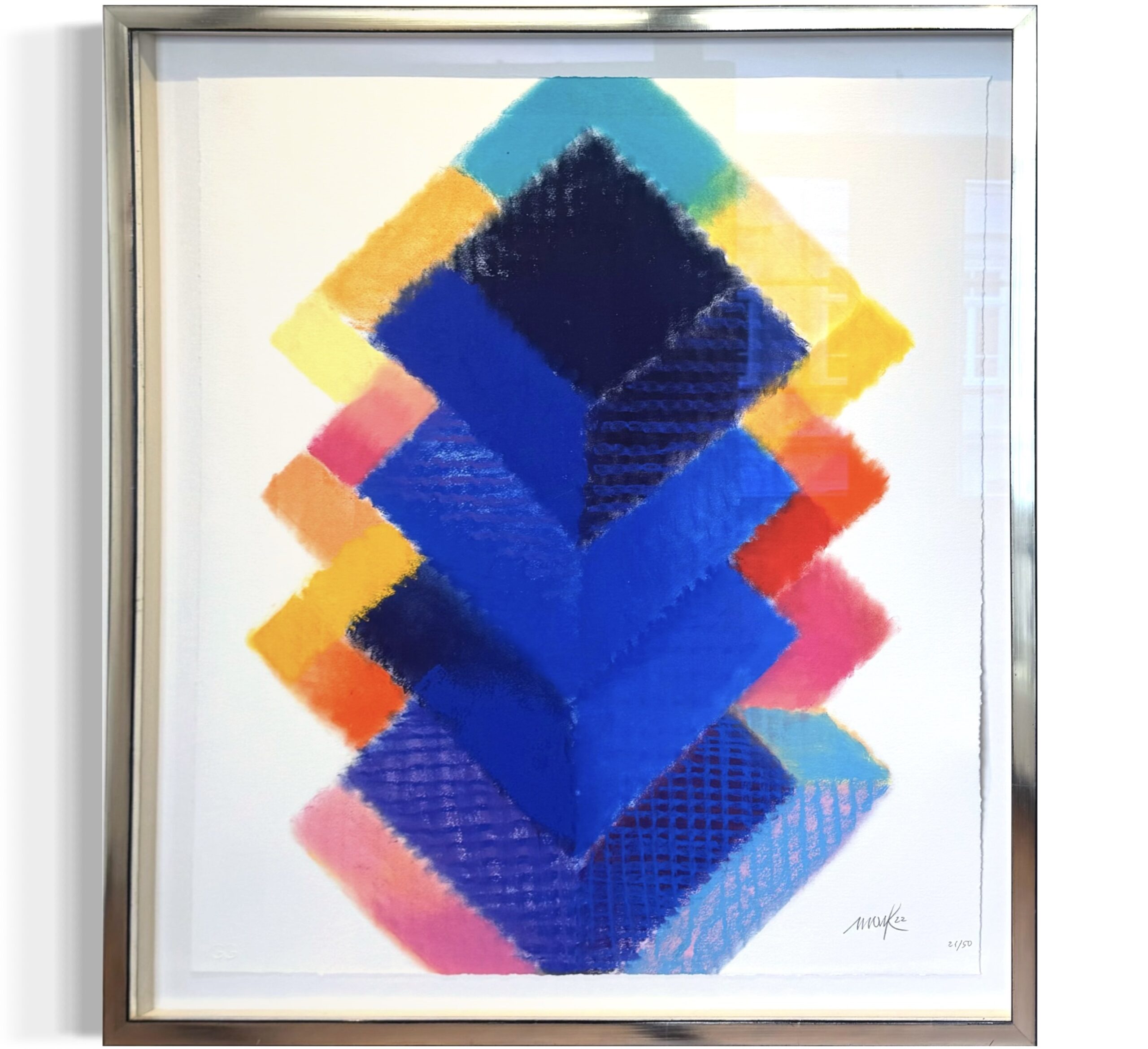 img_3559 Heinz Mack Sondergrafik Biennale Venedig 2022, Siebdruck in Blau mit farbigen Akzenten, handsigniert, nummeriert 21/50, Blattmaß 70 × 60 cm.