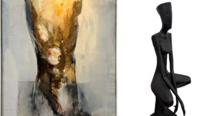 Einladung zur Vernissage in der Galerie Jaeschke mit Skulpturen von Nando Kallweit und abstrakter Malerei von Hans-Georg Assmann.