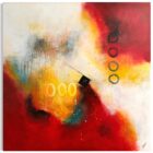 Andrea Gill „abstrakt II“, abstraktes Öl-Gemälde auf Leinwand, 100 × 100 cm, Unikat mit kräftigen Rot- und Gelbtönen sowie grafischen Kreiselementen.