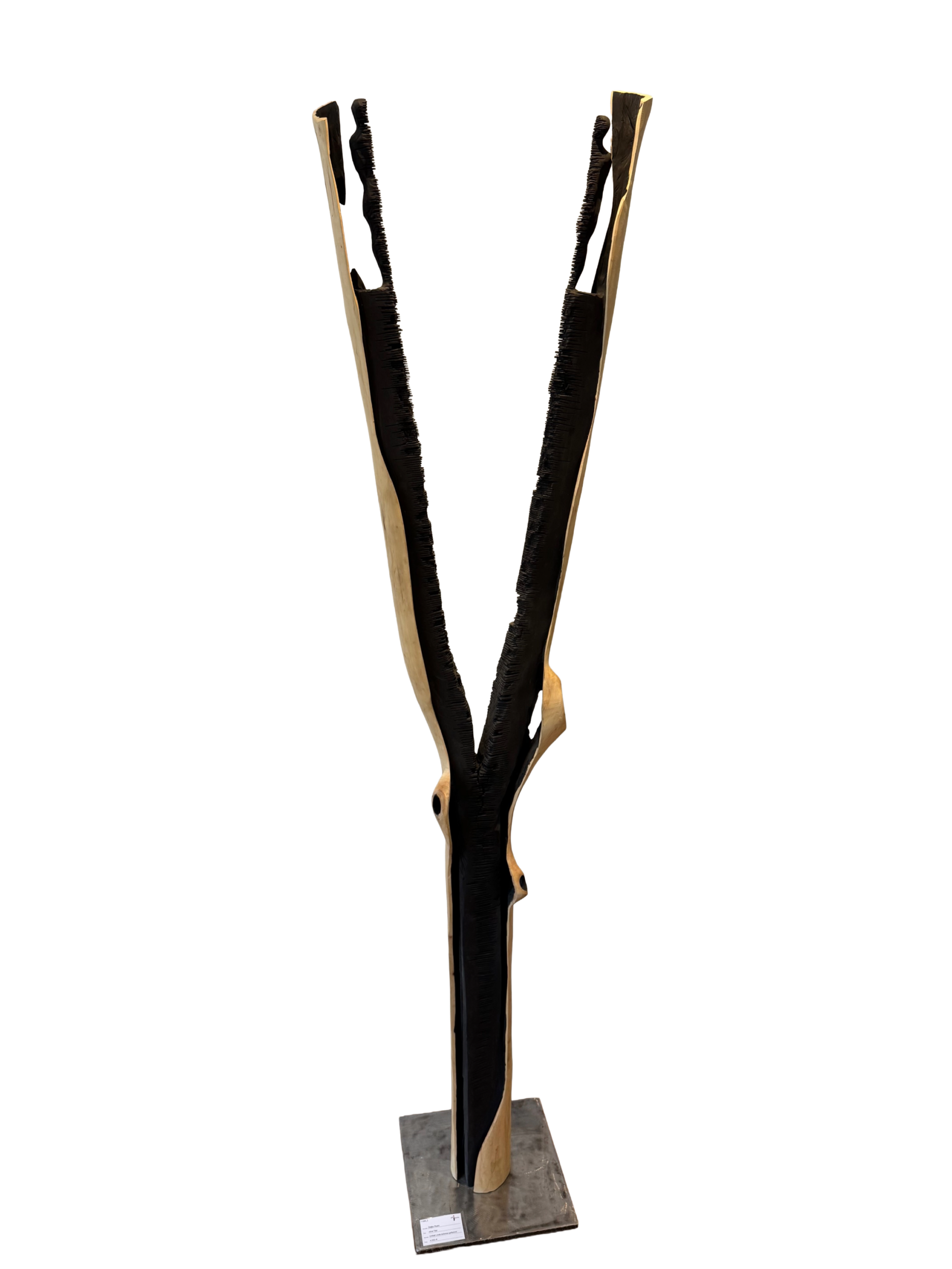 img_3844 Zeljko Rusic Holzskulptur aus Linde, teilweise geflammt, signiertes Unikat, 202 cm hoch