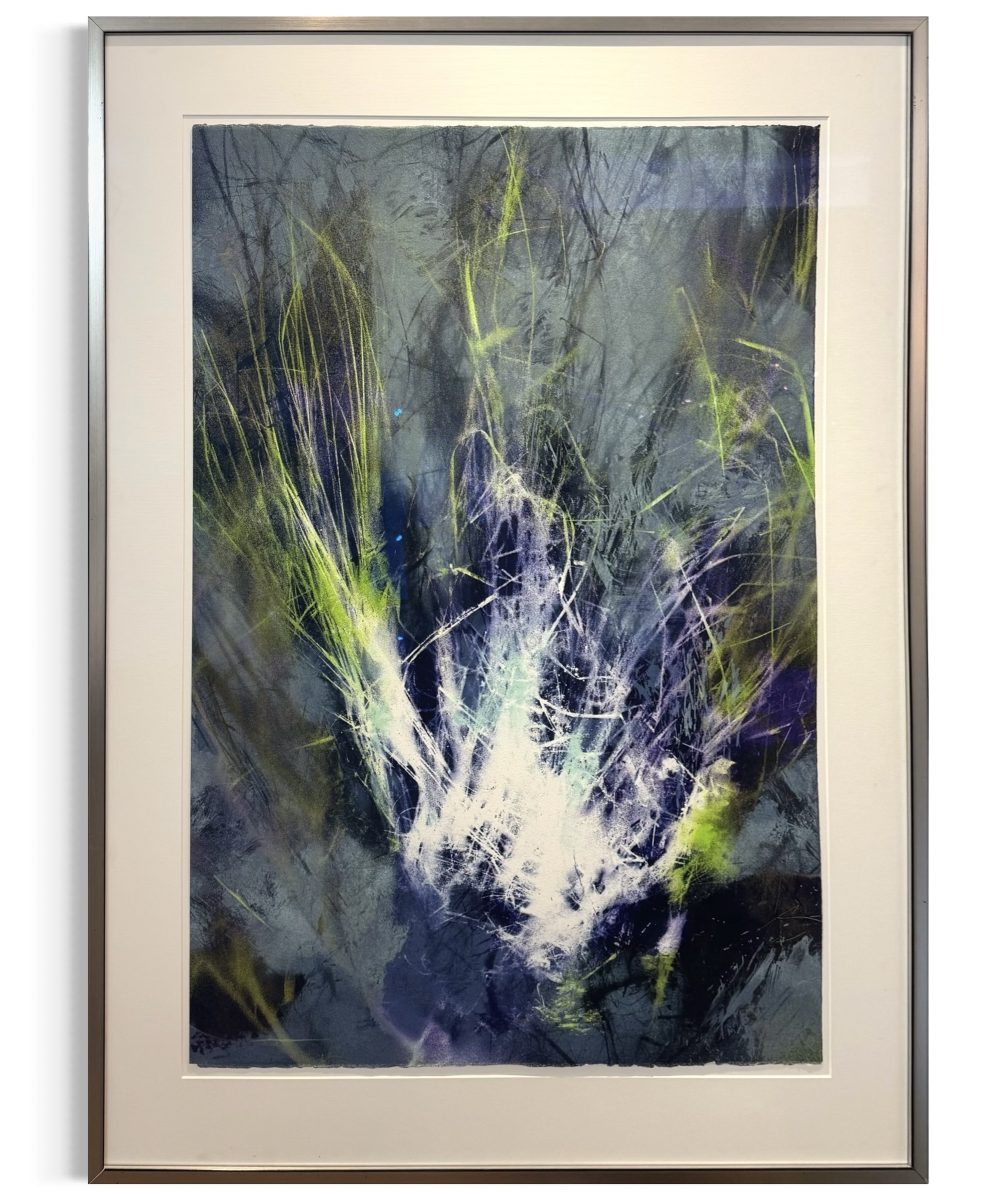 img_3869 Katharina Grosse ohne Titel, signierte Lithografie in Blau-, Grün- und Weißtönen, Künstlerexemplar E.A. 1/2, Hochformat.