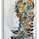 Leon Löwentraut The Reflected 68 x 96 cm Mischtechnik auf Leinwand signiertes Unikat mit seitlichem Porträt aus Linien und Farbpunkten auf hellem Hintergrund.