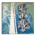 Leon Löwentraut Child of Poseidon 160 x 160 cm Mischtechnik auf Leinwand signiertes Unikat mit stilisierter Figur in Blau- und Weißtönen.