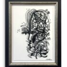 Leon Löwentraut Dreaming 56 x 75 cm Kohlezeichnung auf Papier signiertes Unikat mit stilisiertem Porträt aus kreisförmigen Kohlelinien.