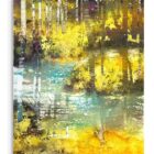 Gabriele Lockstaedt „Höhenrausch“, Mischtechnik auf Leinwand, 120 × 120 cm, abstrakte Waldlandschaft mit Gelb und Türkis.