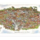 Herman Braunschweig aus Sicht des Himmels Grafik Druck Stadtansicht Panorama signiert limitiert