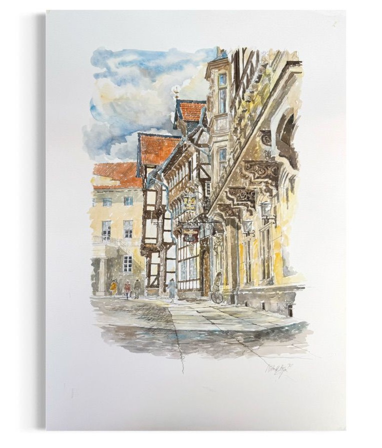 WhatsApp Image 2026-03-26 at 12.53.26 (4) Witold Stypa Burgplatz Braunschweig Aquarell Fachwerk Architektur Stadtansicht signiert Unikat