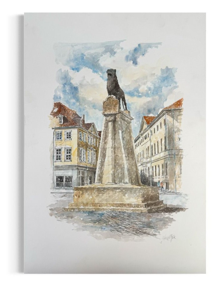 WhatsApp Image 2026-03-26 at 12.53.26 (8) Witold Stypa Burglöwe Aquarell Braunschweig Burgplatz Löwe Stadtansicht signiert Unikat