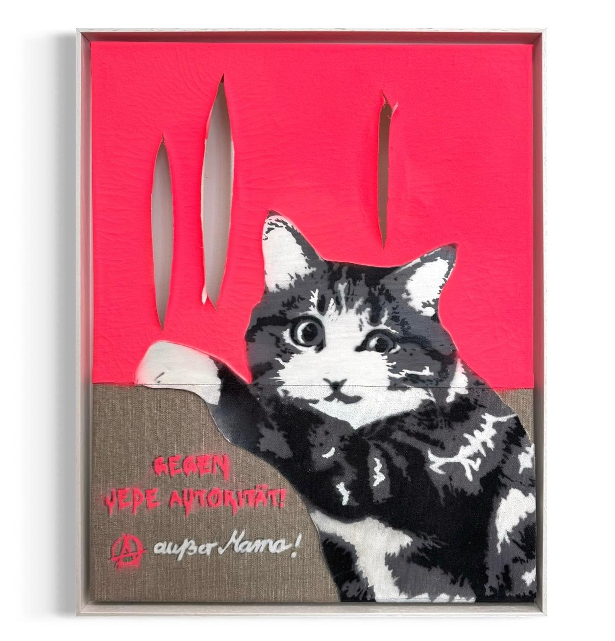 WhatsApp Image 2026-03-26 at 15.07.32 Claudia Simon Gegen jede Autorität Katze Stencil Urban Art Mixed Media signiert Unikat