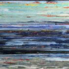 Petra Rös-Nickel nature Blue 23/2 – abstrakte Mischtechnik mit horizontalen Blau- und Türkisfarben sowie farbigen Akzenten auf Leinwand.