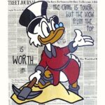 Appollo THE VIEW Collage mit Dagobert Duck und 24 Karat Blattgold auf Zeitungshintergrund