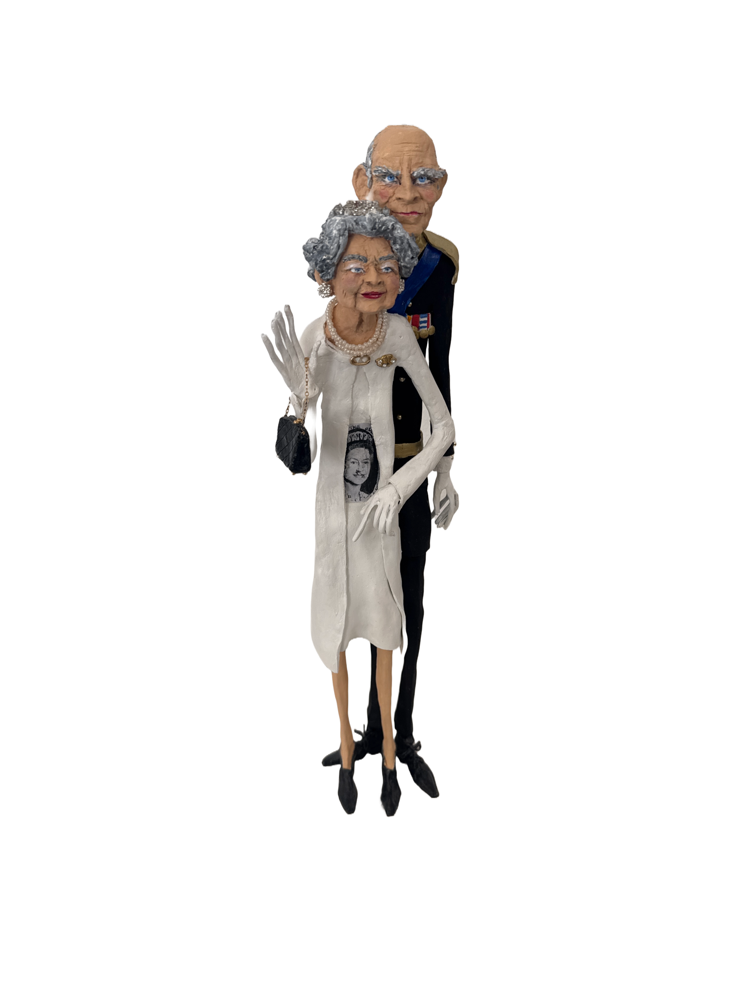 Tonfigur „Die Queen mit Prince Philipp“ von Marina Krohs – britisches Königspaar in eleganter Kleidung