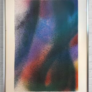 Abstrakte Lithografie ‚ohne Titel‘ von Katharina Grosse mit fließenden Farbverläufen in Violett