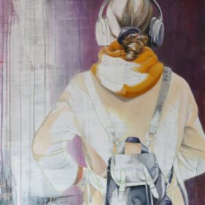 Gemälde „Headphones“ von Jörg Extra – 60 × 80 cm Unikat mit Frau von hinten