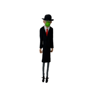 Tonfigur „Magritte“ von Marina Krohs – Mann mit schwarzem Mantel