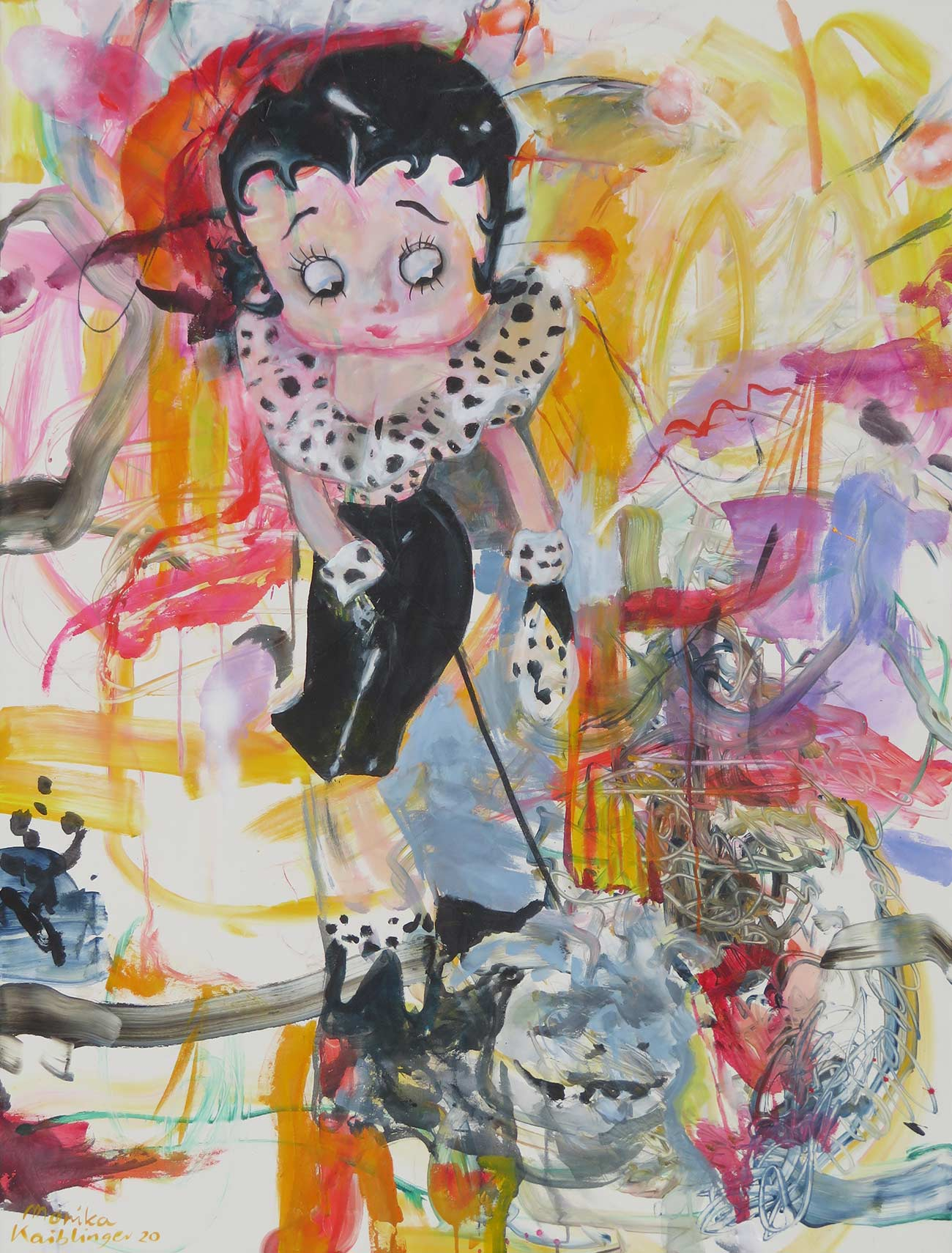 Gemälde „Betty mit Hund“ von Monika Kaiblinger – farbintensives Unikat mit Betty Boop
