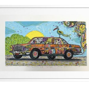 Max Grimm Mercedes /8 Coupé Serigrafie auf Büttenpapier mit bunt gestaltetem Mercedes Oldtimer