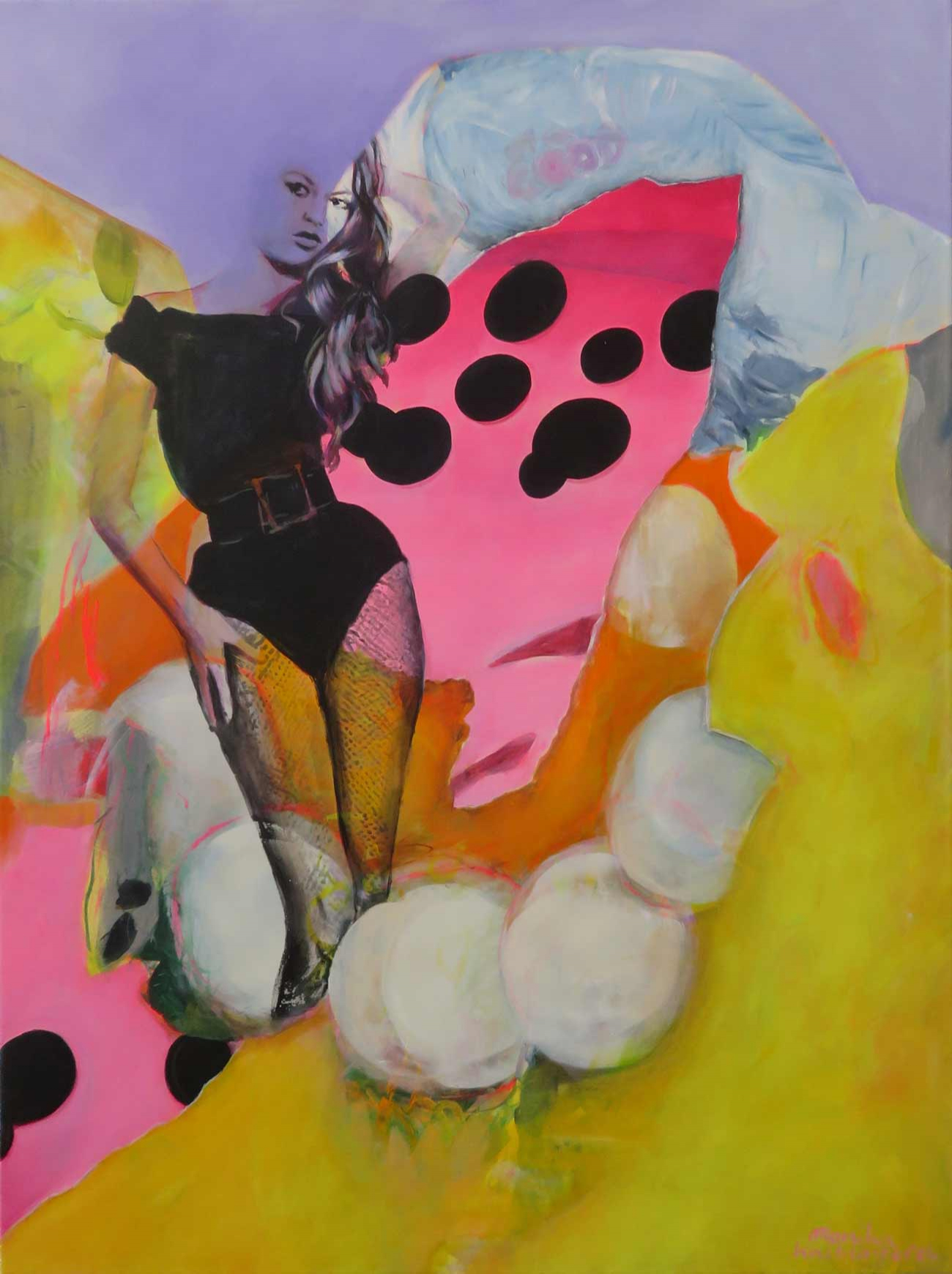 Gemälde „Bardot“ von Monika Kaiblinger – großformatiges Unikat (120 × 160 cm) mit Brigitte Bardot in schwarzer Kleidung vor farbigem