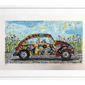 Max Grimm Käfer Serigrafie auf Büttenpapier mit bunt gestaltetem Volkswagen Käfer