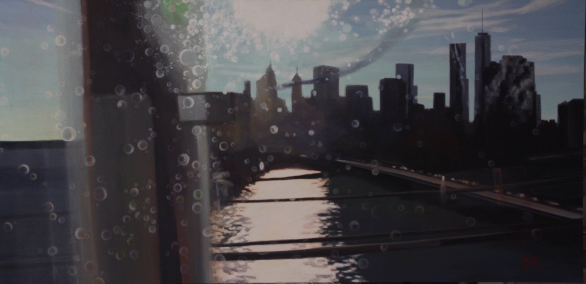 Gemälde „Manhattan Bridge“ von Jörg Extra – Acryl auf Holz