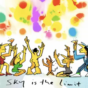 Siebdruck „Sky is the Limit“ von Udo Lindenberg – farbenfrohes 42 × 56 cm Kunstwerk mit ikonischer Figur