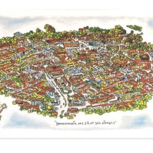 Herman Braunschweig aus Sicht des Himmels Grafik Druck Stadtansicht Panorama signiert limitiert