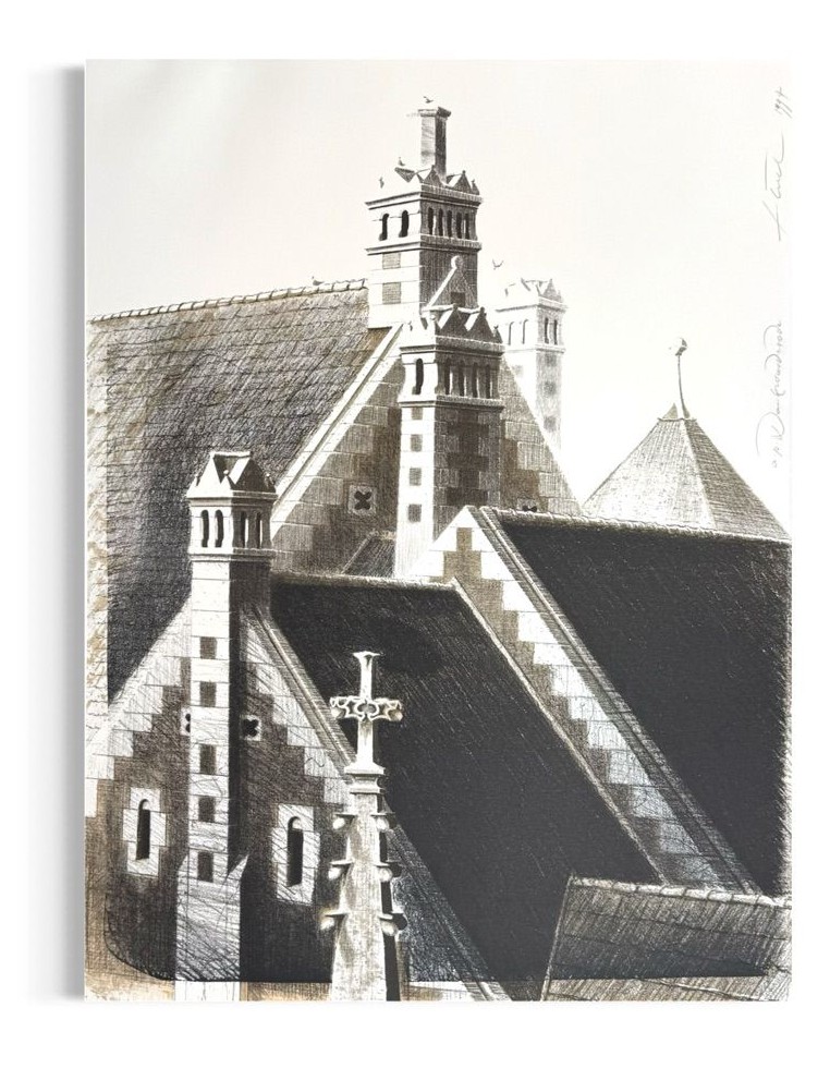Achim Kiel Burg Dankwarderode Braunschweig Lithografie Architektur schwarz weiß signiert
