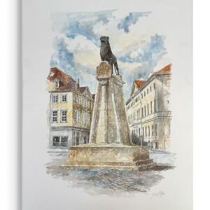 Witold Stypa Burglöwe Aquarell Braunschweig Burgplatz Löwe Stadtansicht signiert Unikat