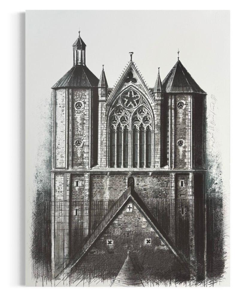 Achim Kiel Dom St. Blasius Lithografie Schwarz-Weiß Braunschweig Dom Architektur signiert