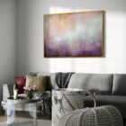 Fee Gunkels abstraktes Acrylgemälde „Solstice“ in Grau, Rosa und Violett mit leuchtender fluoreszierender Rahmung.