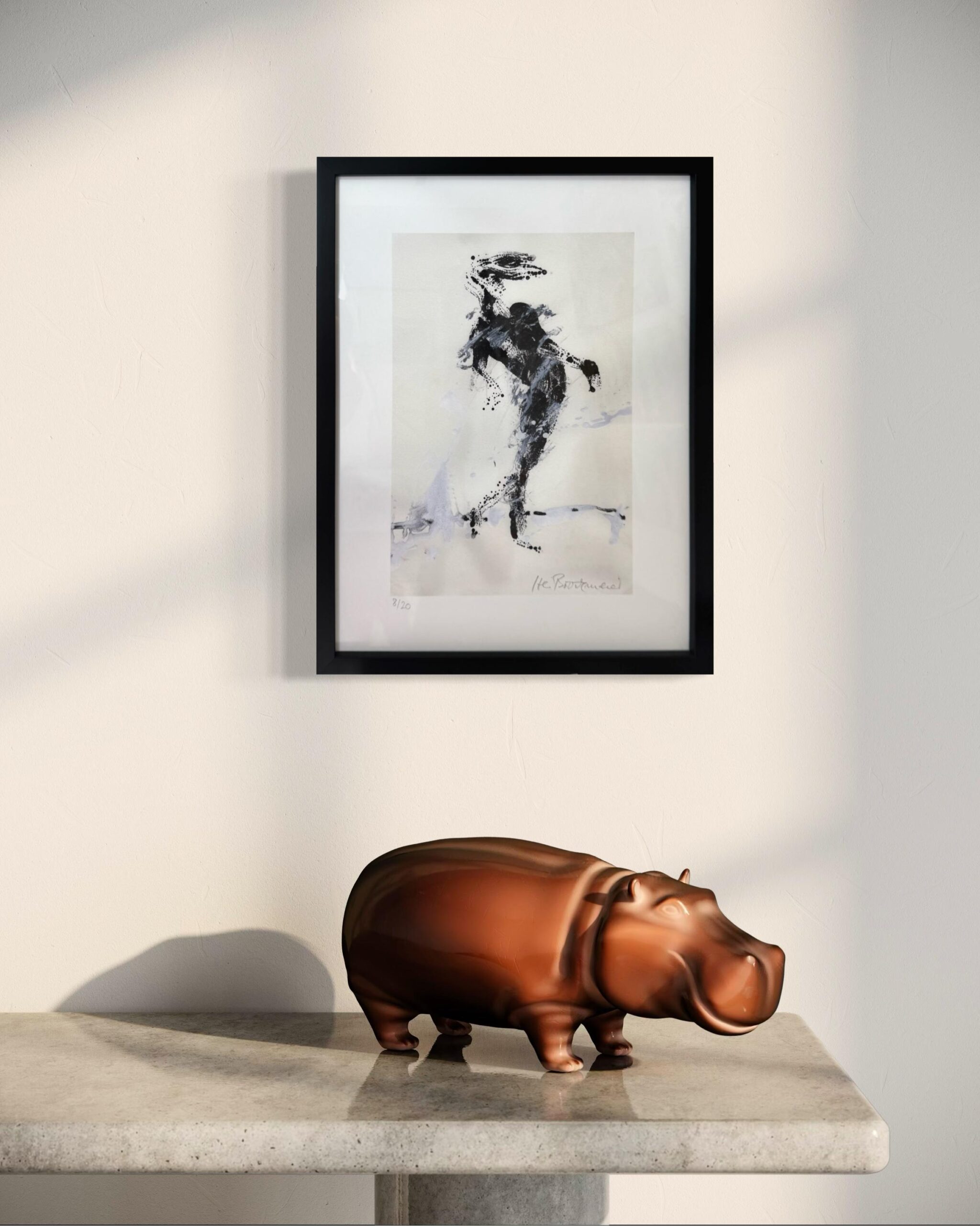 Heinrich Brockmeier, „Ohne Titel“, abstrakt-figurativer Giclée-Druck in Schwarz und Grau, gerahmt, signiert, Auflage 8/20