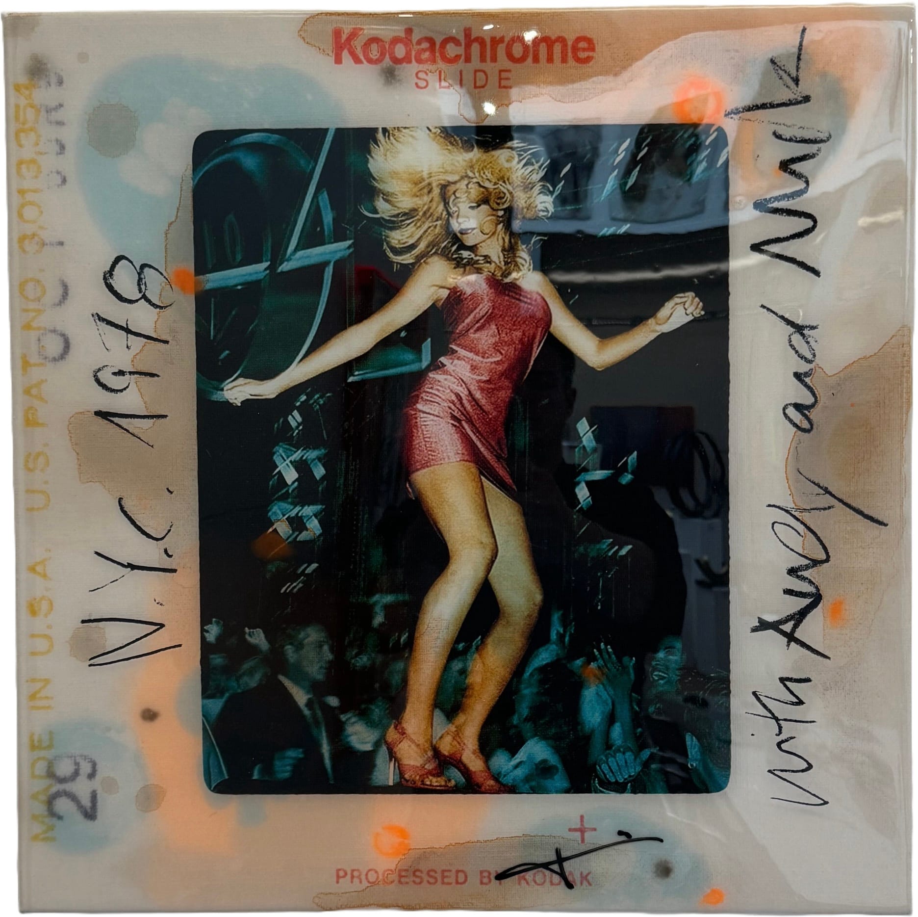 Pop-Art-Werk „Andy and Mick“ von Jörg Döring mit tanzender Frau auf Dia-Vorlage