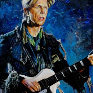 „Bowie“ von Enke Cäcilie Jansson – expressives Acrylgemälde mit David Bowie an der Gitarre