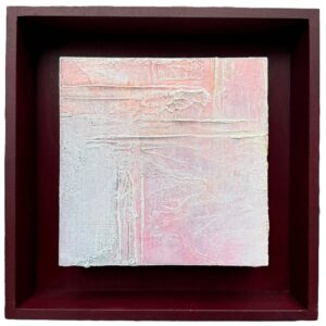 Zart strukturiertes Acrylgemälde „Consistency III“ von Fee Gunkel in Rosa und Weiß