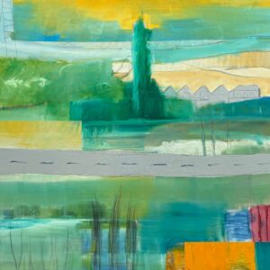 Abstraktes Gemälde von Dirk Sommer in Acryl mit grüner Mittelachse