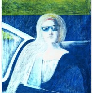 Seriegrafie „Woman in Blue Car“ von James Francis Gill – 75 × 60 cm