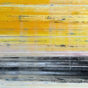 Petra Rös-Nickel yellow nature – abstrakte Mischtechnik mit gelben und dunklen horizontalen Farbschichten auf Leinwand