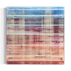 Petra Rös-Nickel nature red – abstrakte Mischtechnik mit horizontalen Linien und roten sowie blauen Farbschichten auf Leinwand