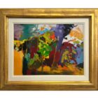 Josef Michael „ohne Titel“, signiertes Acrylgemälde auf Holz mit abstrakter Farbkomposition im Vergolderrahmen, 60 × 50 cm.