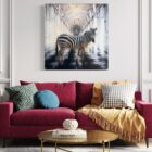 Paul Thierry Zebra, Monotypie auf Leinwand, serielles Unikat EA/29, 90 × 90 cm mit Zebra in monumentaler Architektur.
