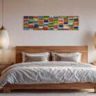 Petra Rös-Nickel Happy Colors, Mischtechnik auf Leinwand, signiertes Unikat, 160 × 40 cm mit farbigen geometrischen Balken.