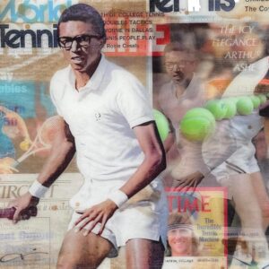 Unikat „Vintage Tennis“ von Jörg Döring mit Arthur Ashe und Tennis-Collage aus Vintage-Magazinen