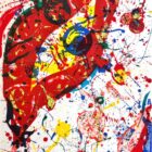Sam Francis Ohne Titel, originale Lithographie, Auflage 10/50, handsigniert, 74 × 114 cm mit abstrakter Komposition in Rot, Blau und Gelb.