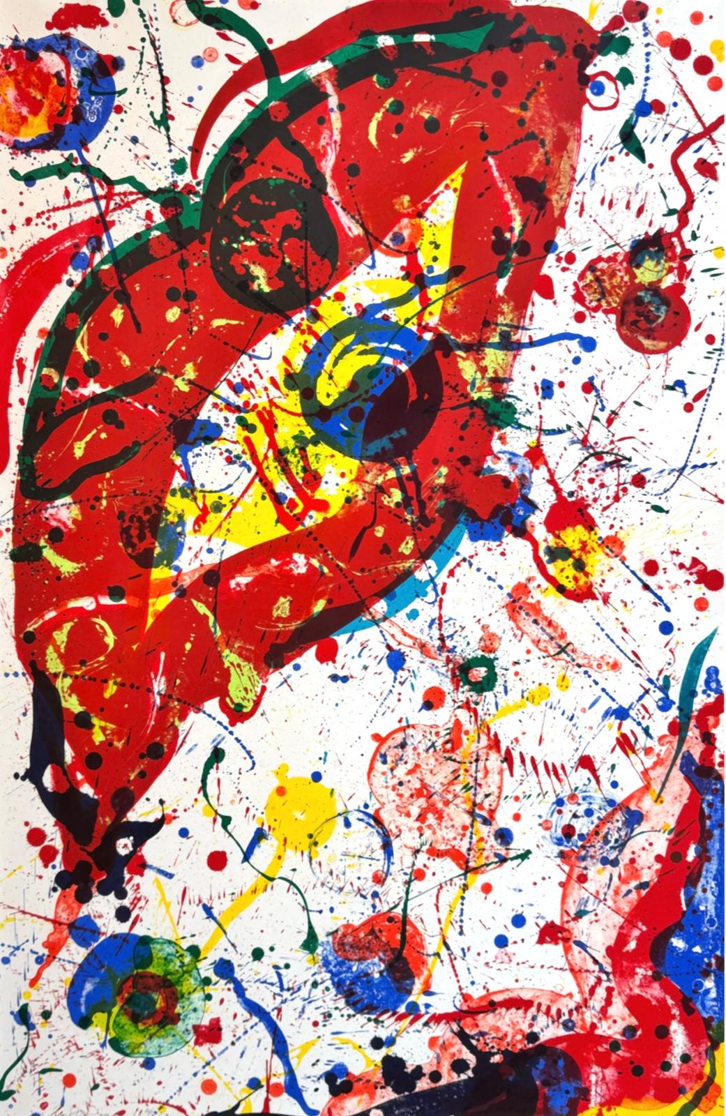sam_francis_untitled Sam Francis Ohne Titel, originale Lithographie, Auflage 10/50, handsigniert, 74 × 114 cm mit abstrakter Komposition in Rot, Blau und Gelb.