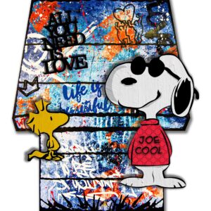 Mixed-Media-Werk „Snoopy – Born to be a Winner“ von Devin Miles – 103 × 116 cm